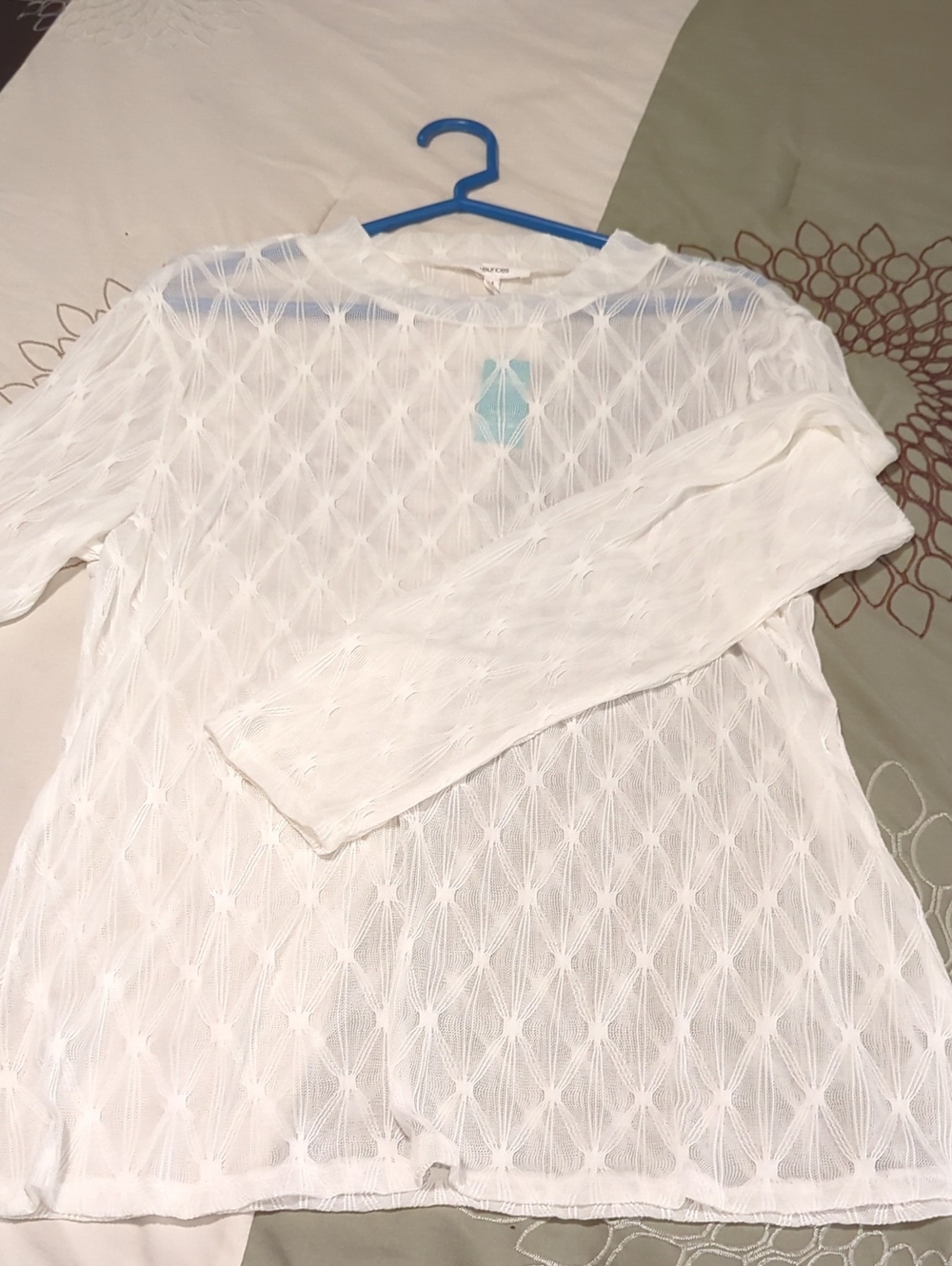 Maurices White Sheer Diamond-Pattern Knit Top